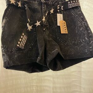 Five Star Black Jean Shorts with Tribal Patterns